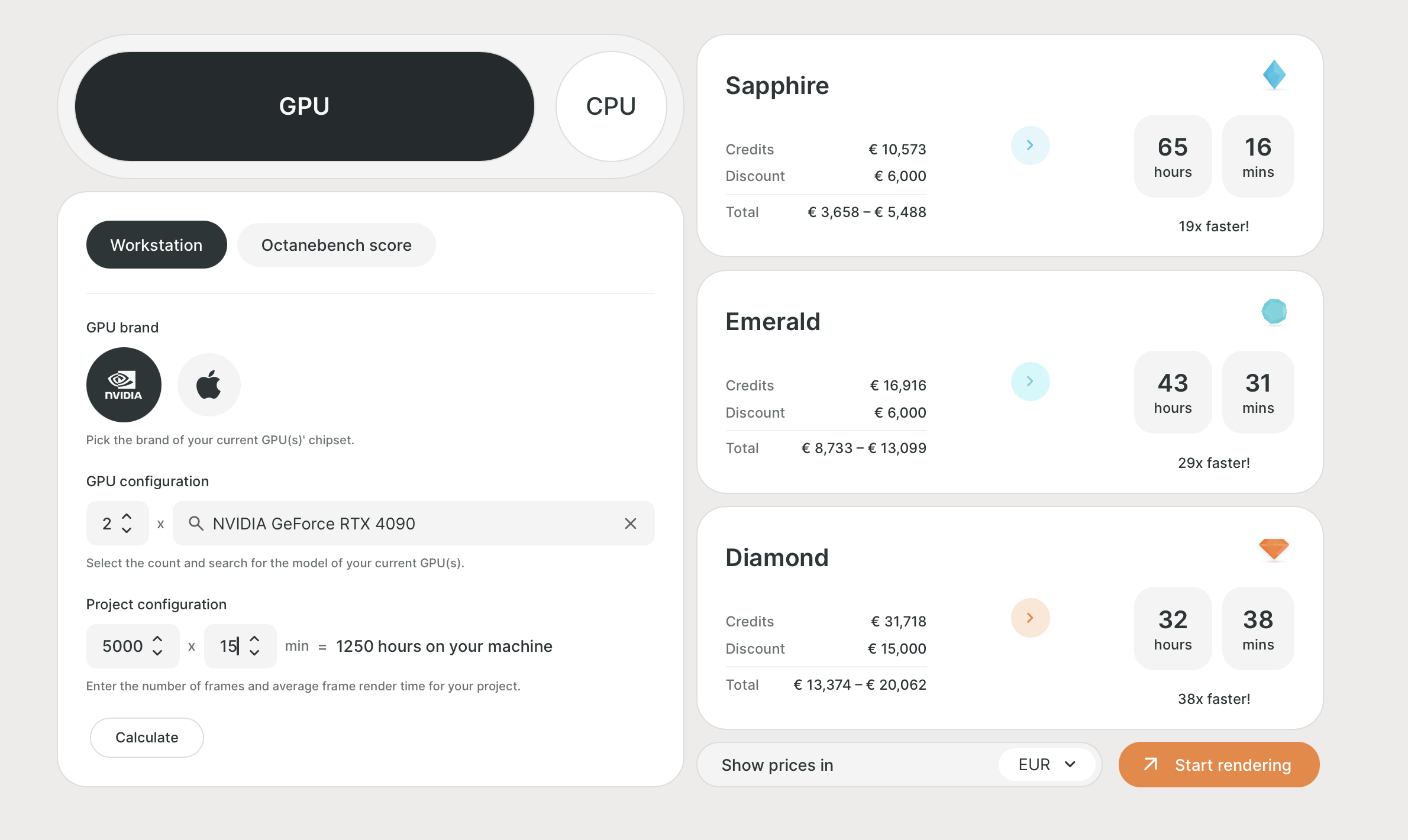 Drop & Render pricing calculator showing Job 2 estimate