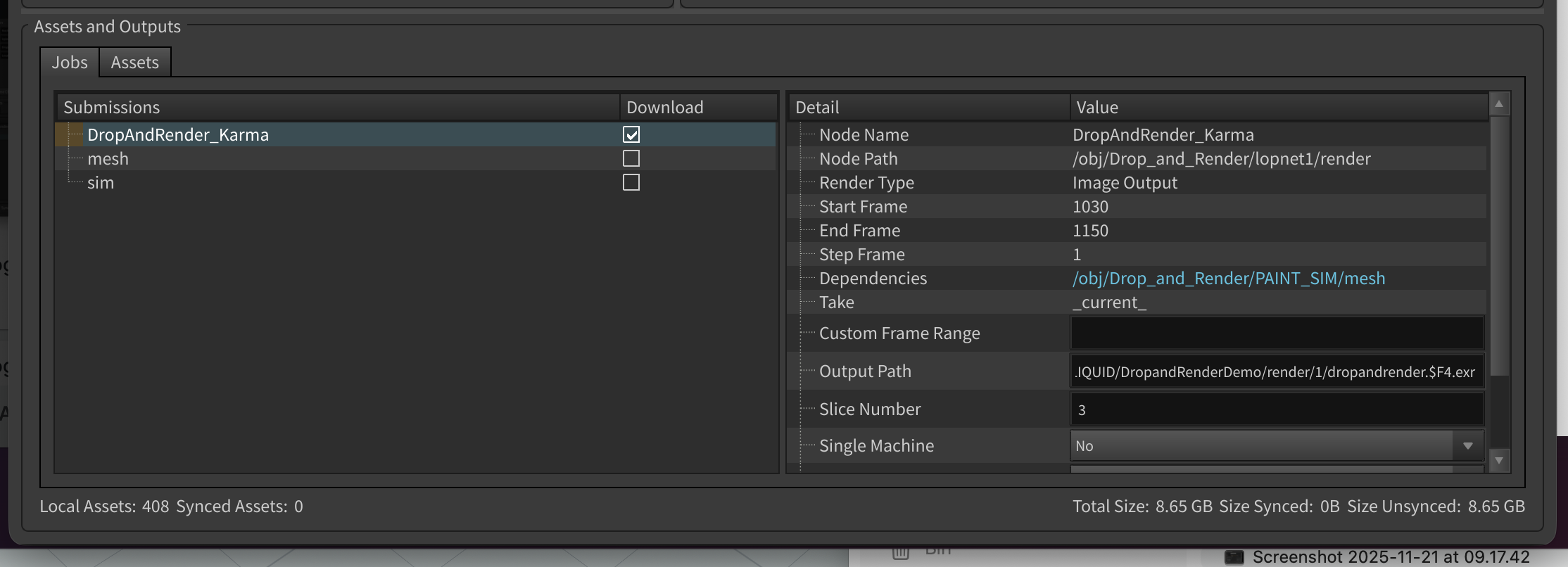 Drop & Render cache job dependencies download toggle