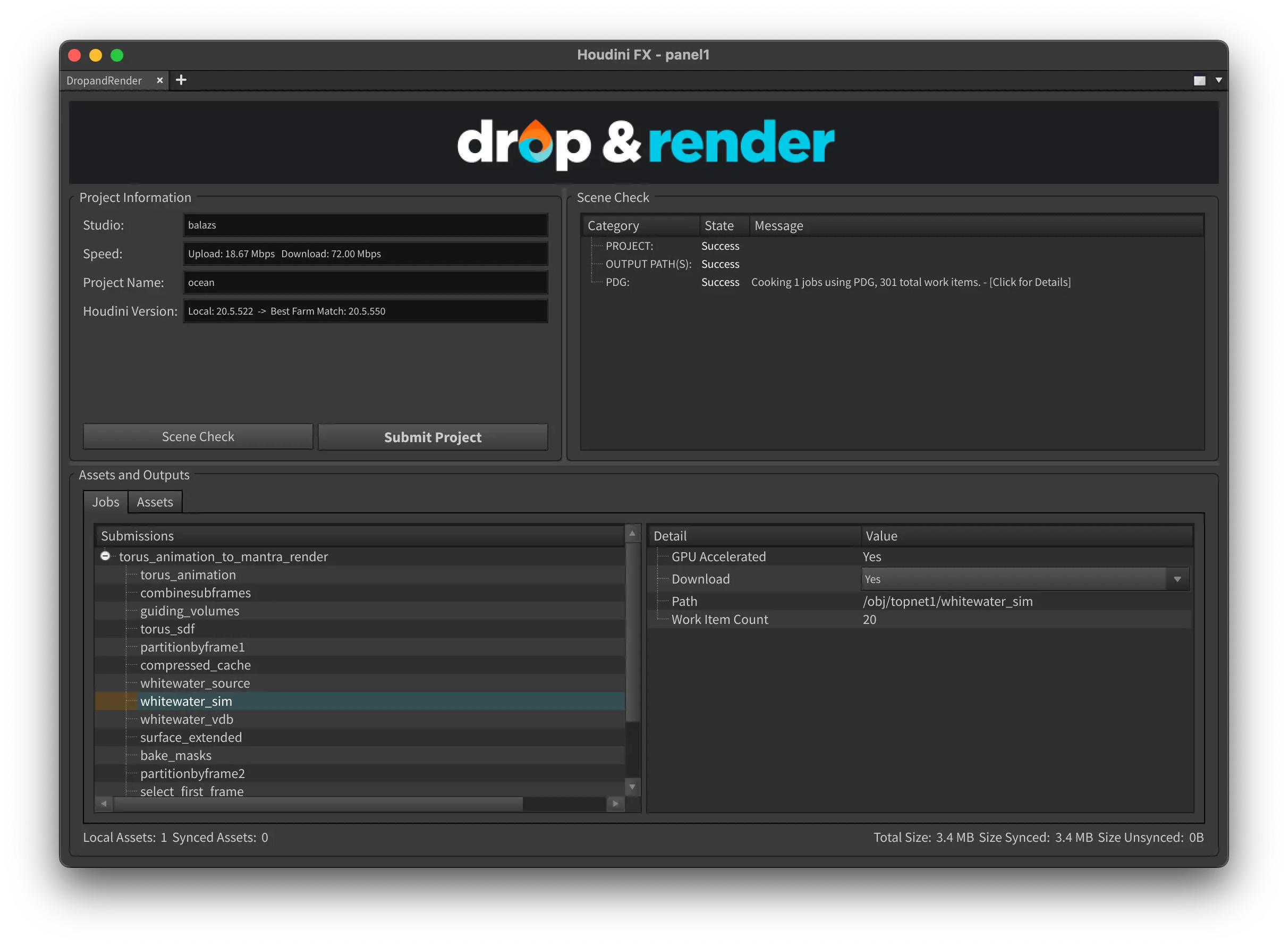 Drop & Render Houdini PDG Panel