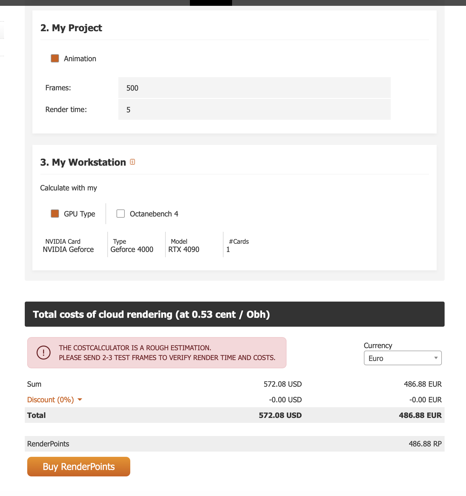 Rebus Farm pricing calculator showing Job 1 estimate