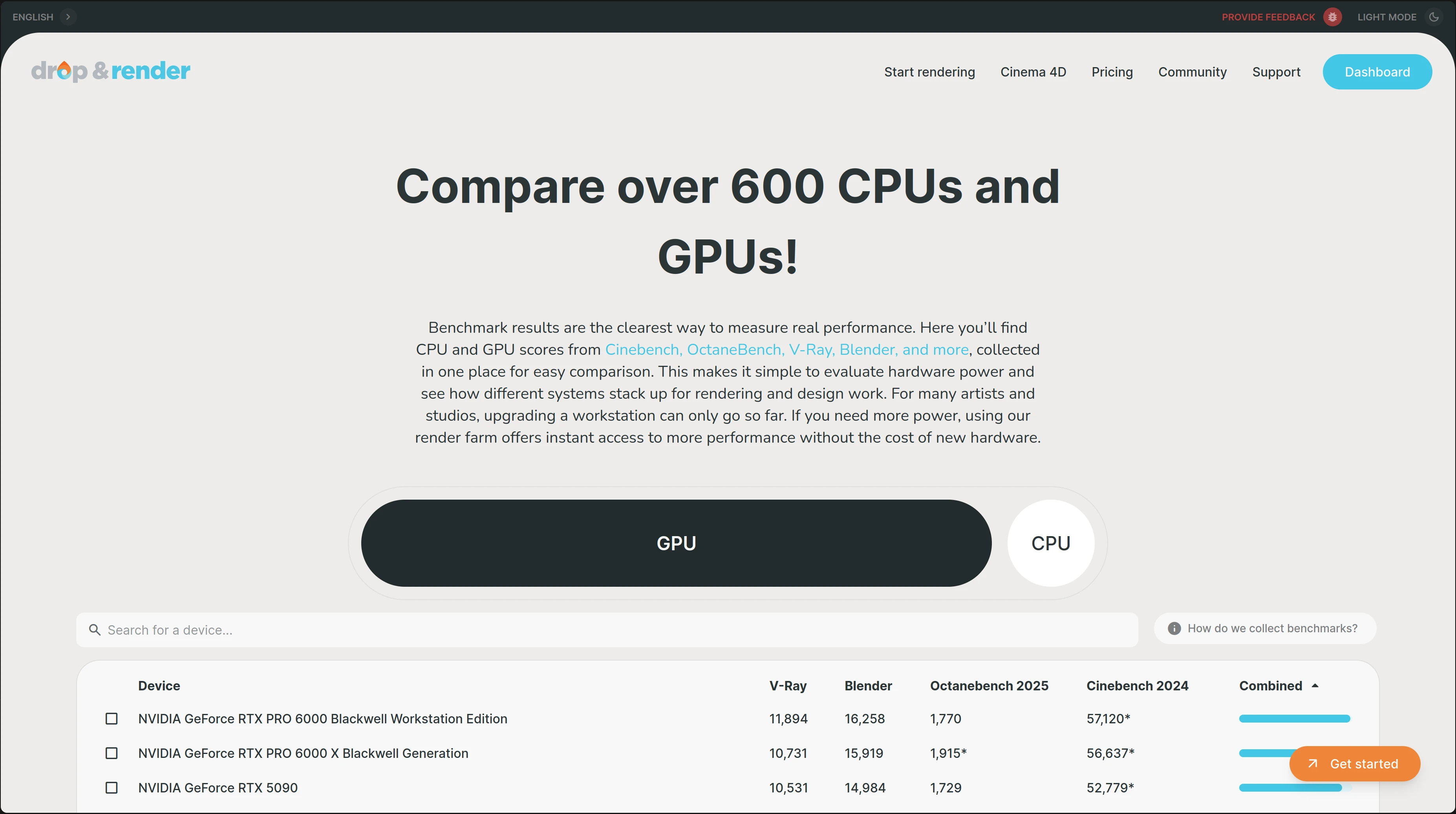 More usable benchmarks pages