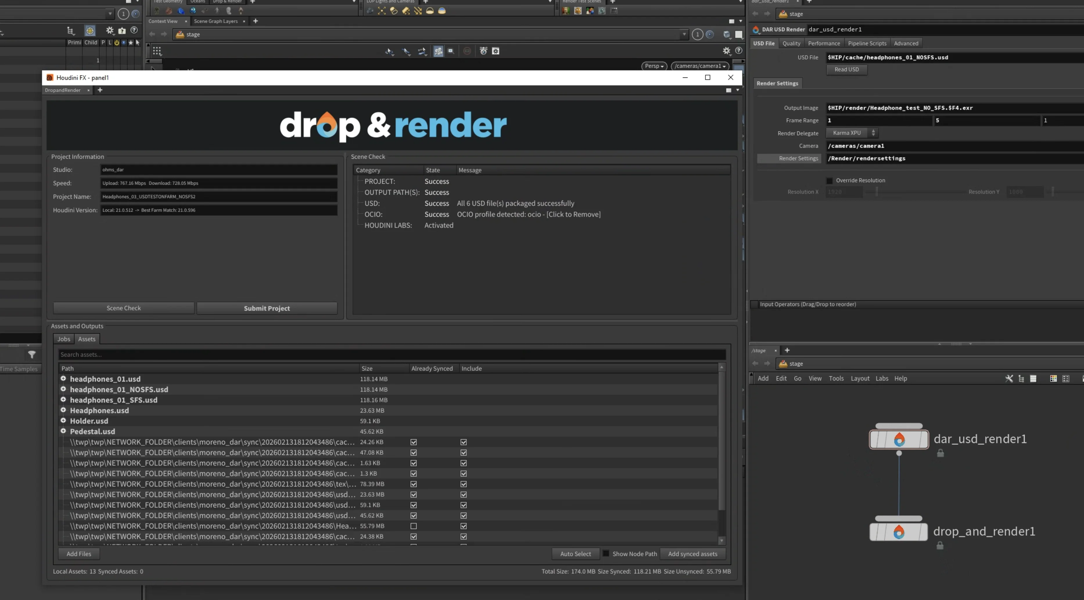 Screenshot of the preflight panel's Assets tab showing a tree of discovered USD dependencies